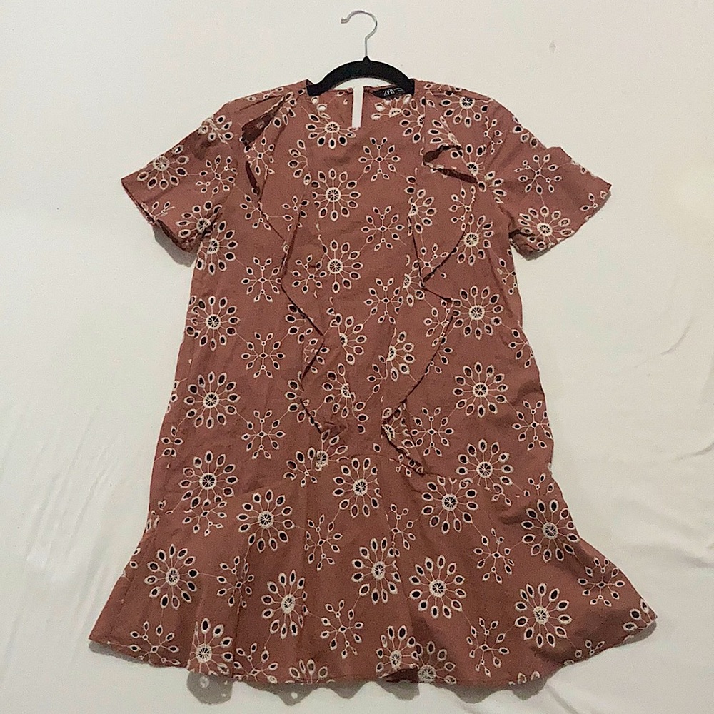 XS Zara summer mini dress almost new flower printed clay color